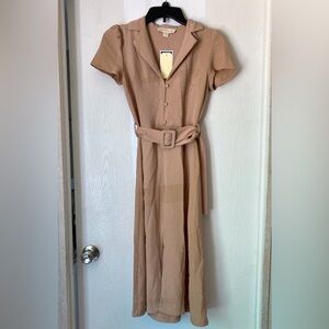 New Elegant Tan Button-Up Dress